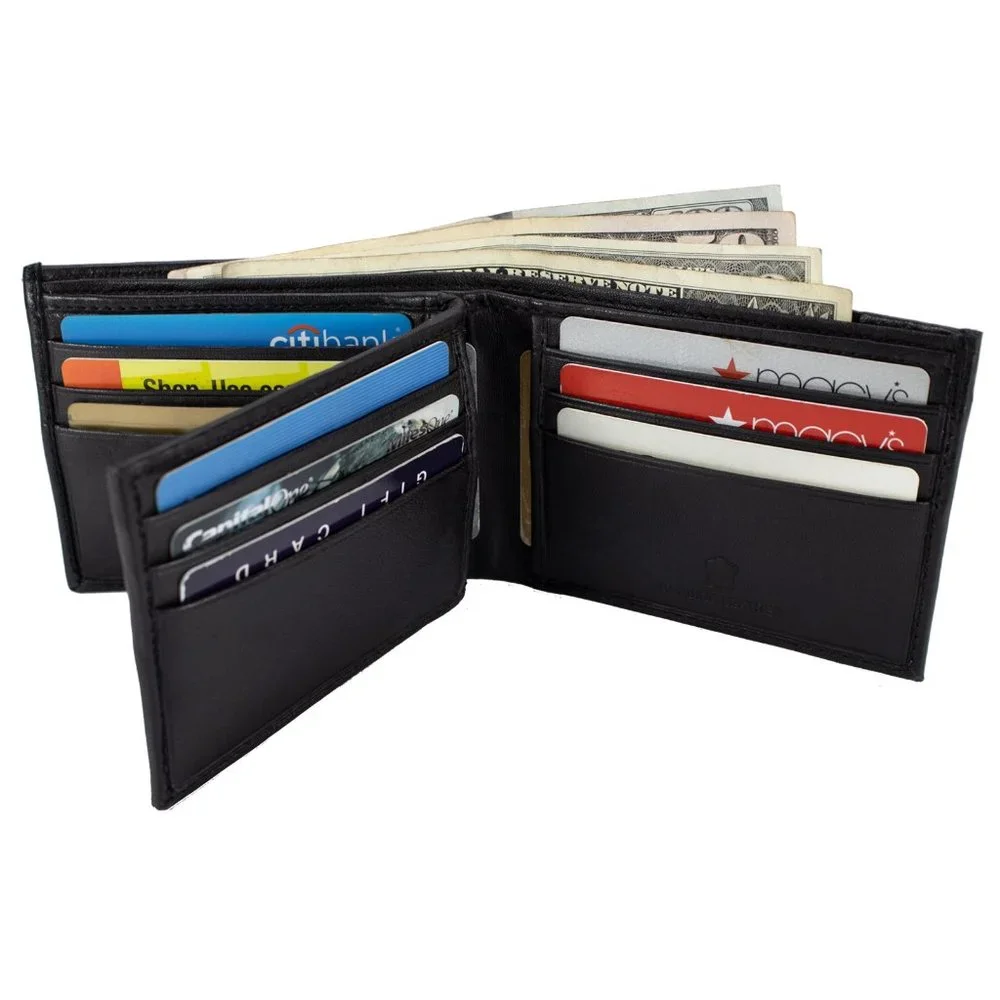 Men Bifold Lambskin Leather Black Wallet